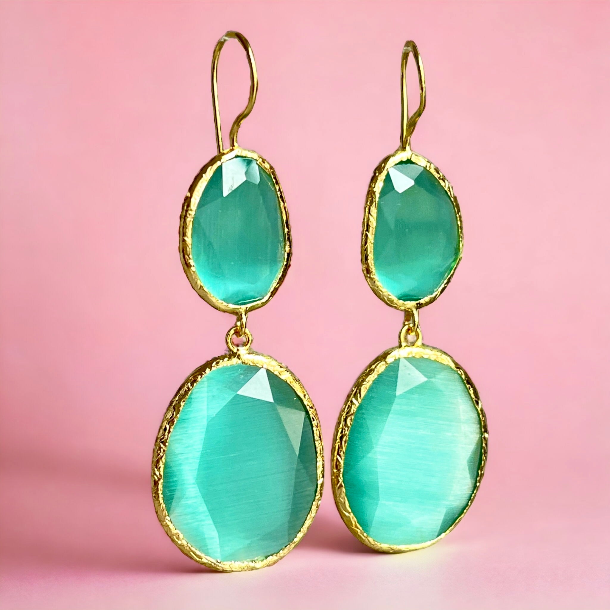 Boucles d'oreilles "MELISANDE" dorées or fin pierre d’ Agate verte