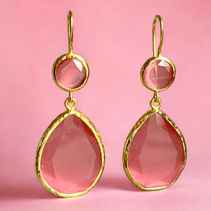 Boucles d'oreilles  "AURORA" dorées or fin pierre d’ Agate rose