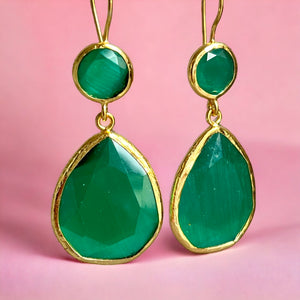 Boucles d'oreilles  "LIVIA" dorées or fin pierre d’ Agate verte