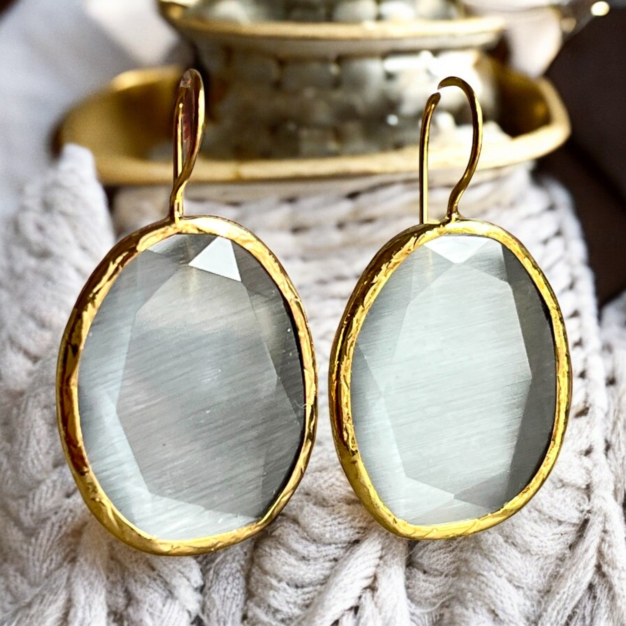 Boucles d’oreilles "COLORADO" pierre naturelle Agate grise dorées or fin