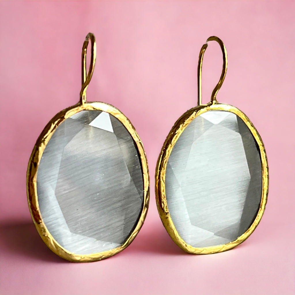 Boucles d’oreilles "COLORADO" pierre naturelle Agate grise dorées or fin