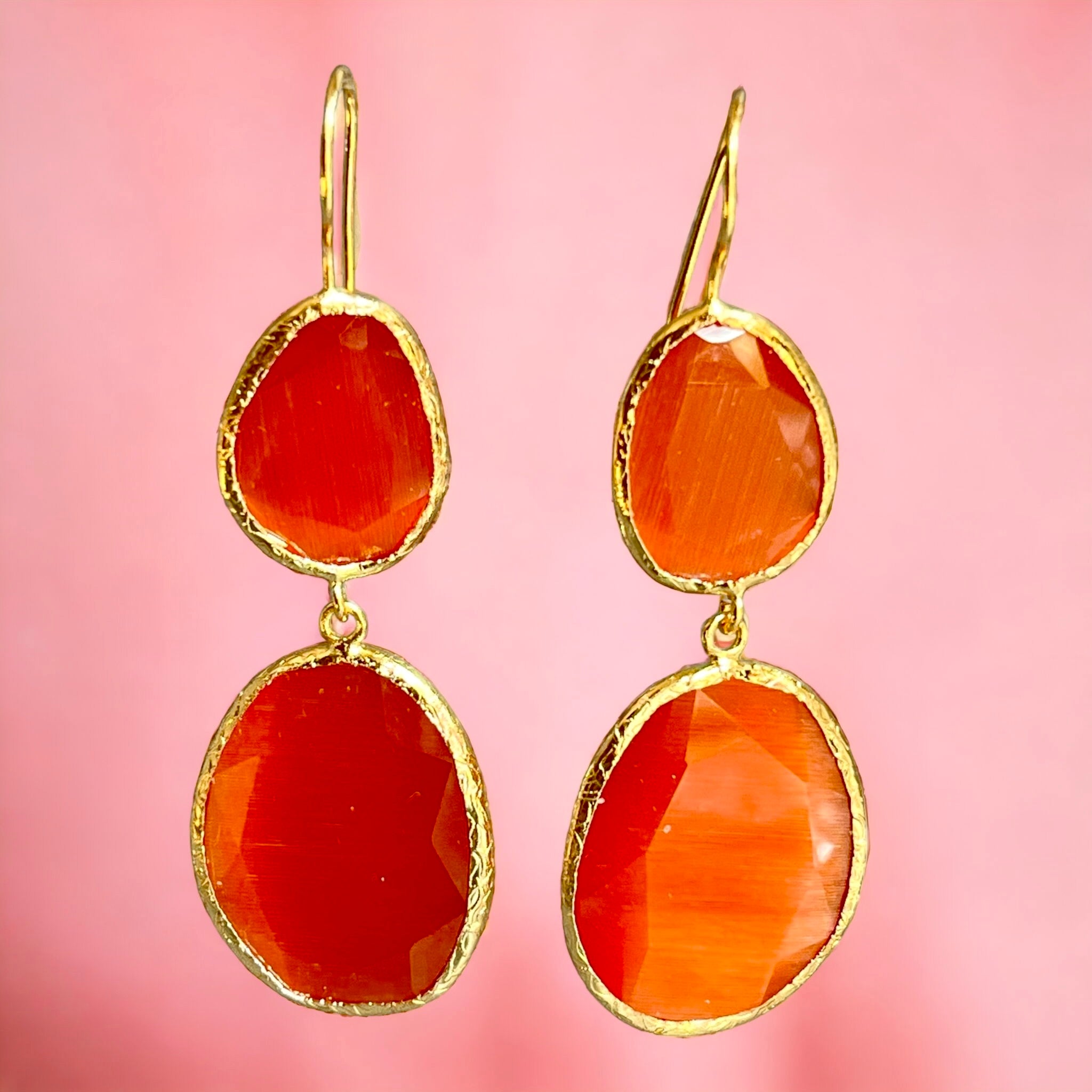 Boucles d'oreilles  "ELARA" dorées or fin pierre de Agate orange