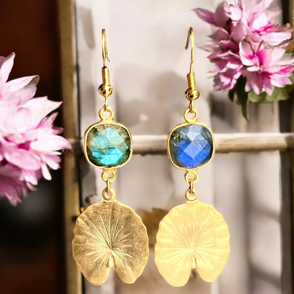 Boucles d’oreilles "SLOANE" dorées or fin Labradorite