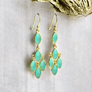 Boucles d’oreilles pierre naturelle Calcédoine argent dorées or fin
