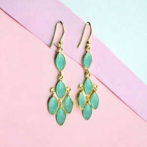 Boucles d’oreilles pierre naturelle Calcédoine argent dorées or fin