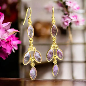 Boucles d’oreilles "FIDJI" pierre naturelle Améthyste argent dorées or fin