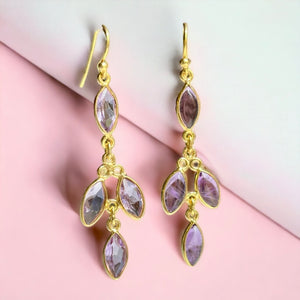 Boucles d’oreilles "FIDJI" pierre naturelle Améthyste argent dorées or fin