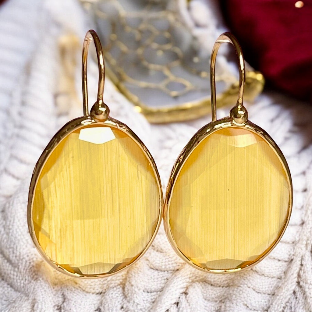 Boucles d’oreilles "MIAMI" pierre naturelle Agate jaune dorées or fin