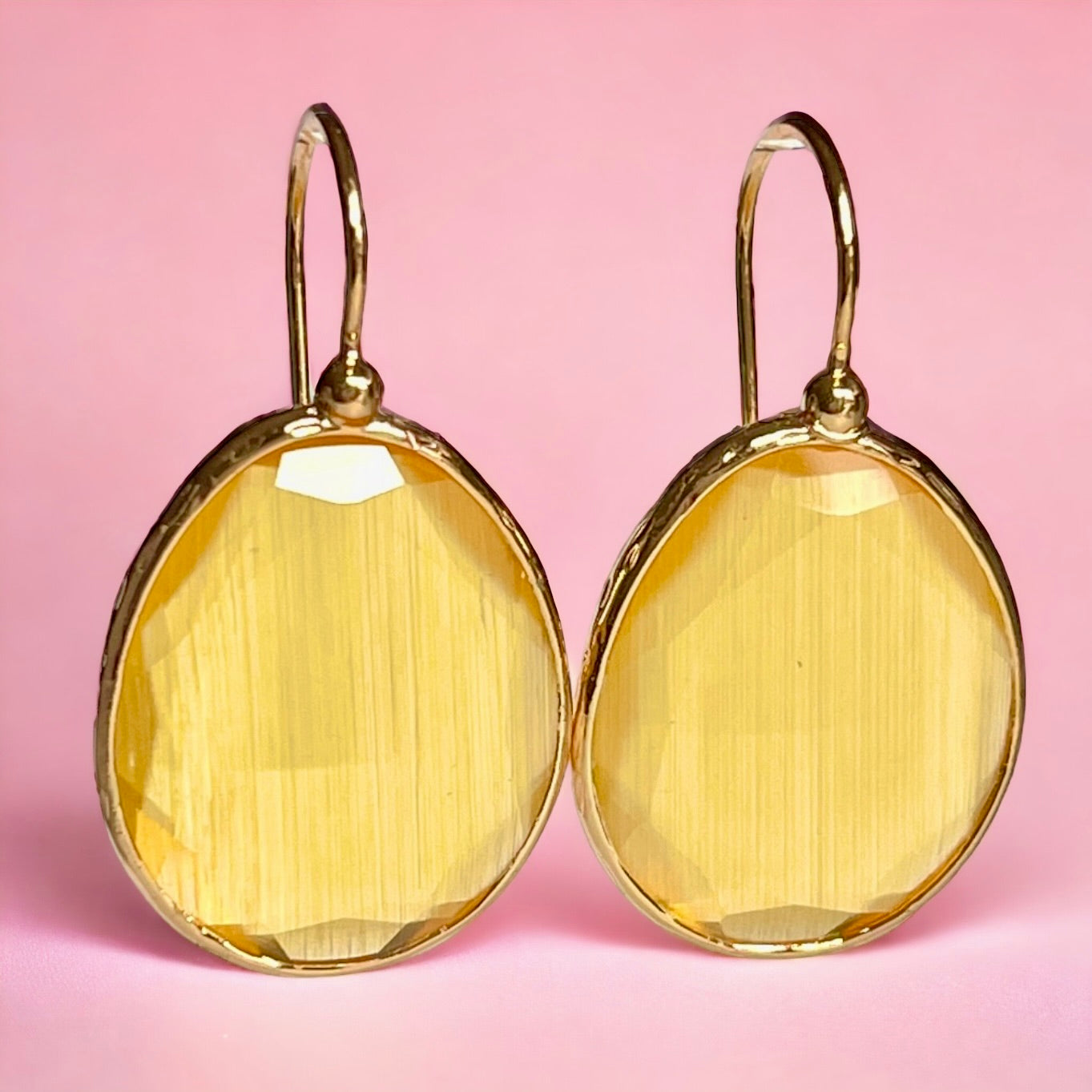 Boucles d’oreilles "MIAMI" pierre naturelle Agate jaune dorées or fin