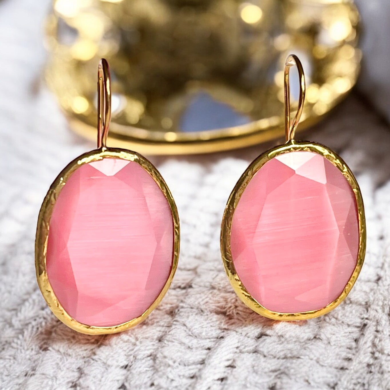 Boucles d’oreilles "HAWAI"  pierre naturelle Agate rose dorées or fin