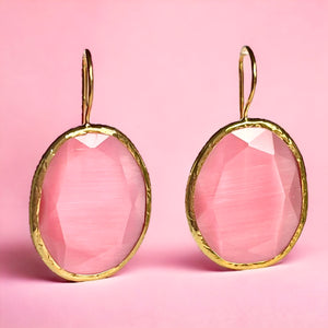 Boucles d’oreilles "HAWAI"  pierre naturelle Agate rose dorées or fin