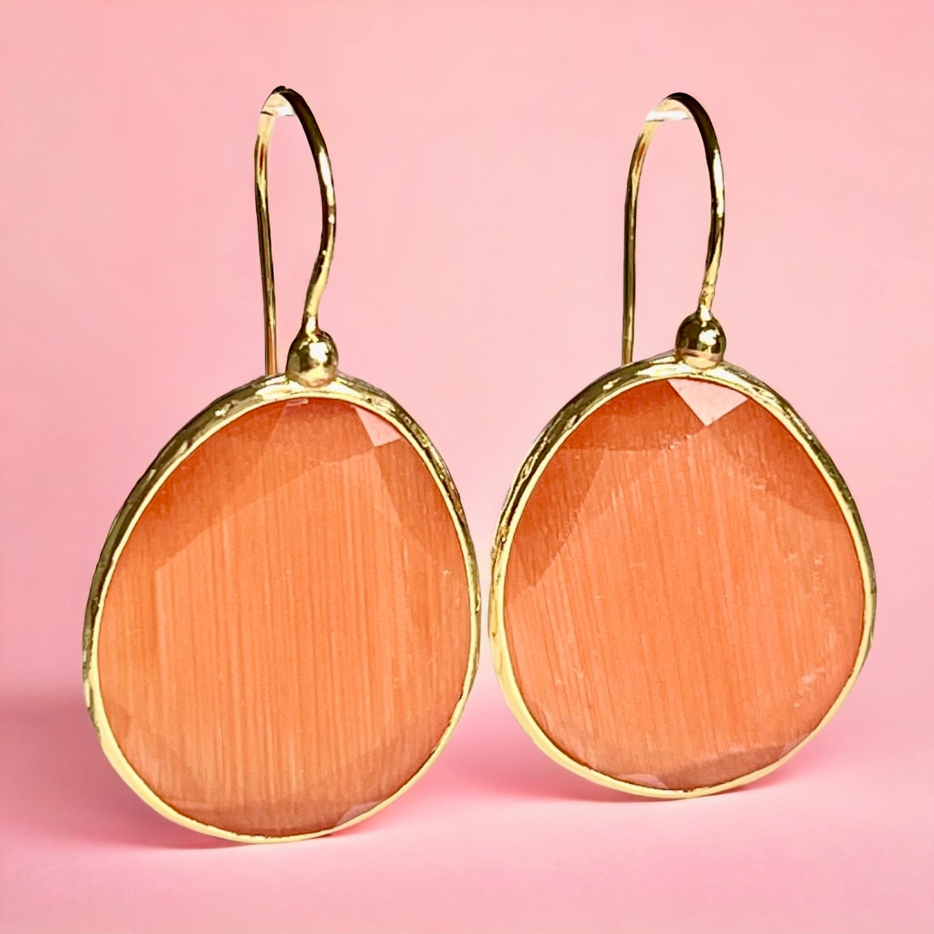 Boucles d’oreilles "HONOLULU" pierre naturelle Agate orange dorées or fin