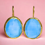 Boucles d’oreilles "LONG BEACH" pierre naturelle Agate bleue dorées or fin