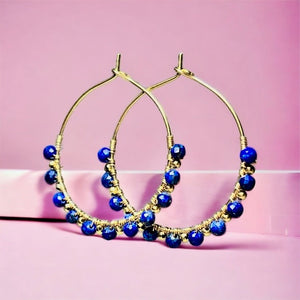 Boucles d'oreilles  "SERAPHINA" créoles pierre de Lapis lazuli