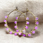 Boucles d'oreilles "EVELINA" créoles pierre d’ Améthyste