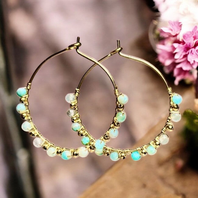Boucles d'oreilles "EVELYNE" en acier inoxydable et amazonite