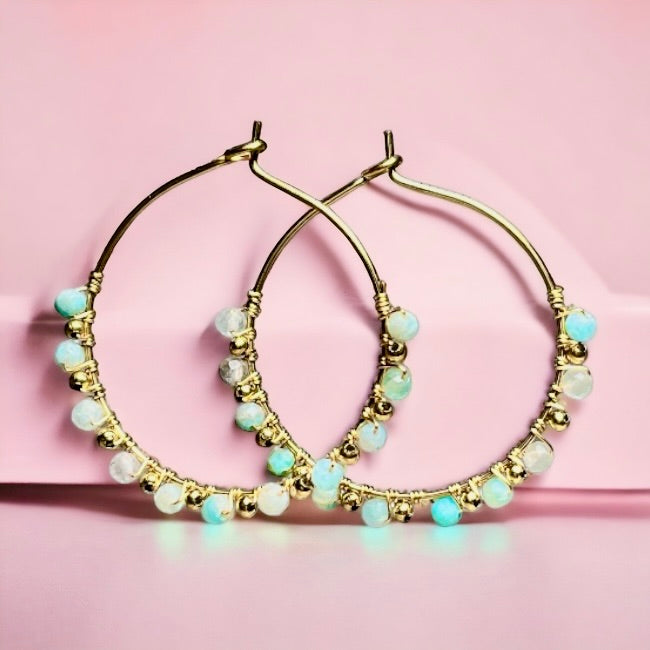 Boucles d'oreilles "EVELYNE" en acier inoxydable et amazonite