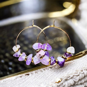 Boucles d'oreilles "SANDRINE" Améthyste et Hématite acier doré