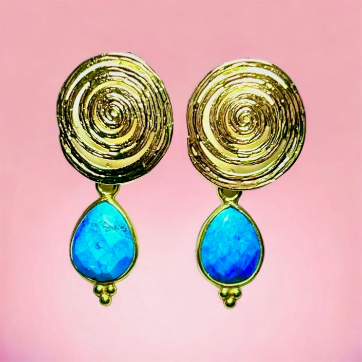 Boucles d’oreilles "INDIANA" dorées or fin pierre de Turquoise