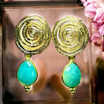 Boucles d’oreilles "COLUMBUS" dorées or fin pierre d’ Amazonite