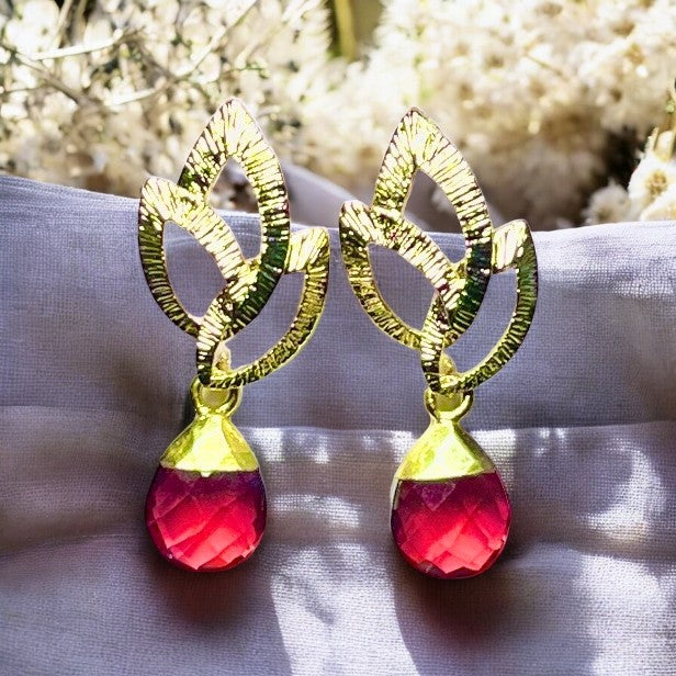 Boucles d’oreilles "VICTORIA" dorées or fin de Tourmaline rose