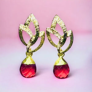 Boucles d’oreilles "VICTORIA" dorées or fin de Tourmaline rose