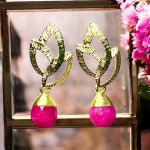 Boucles d’oreilles "PENELOPE" dorées or fin de Rubis brut