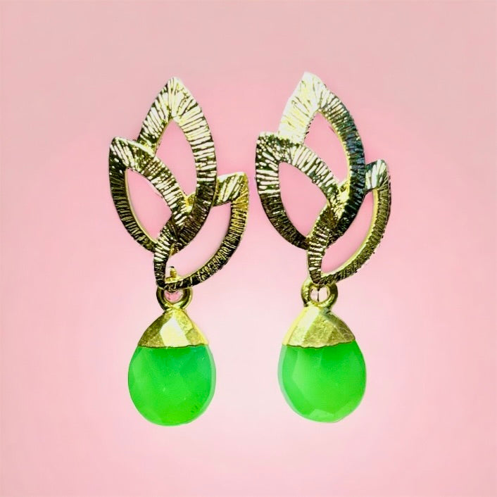 Boucles d’oreilles "LILY" dorées or fin Calcédoine Verte