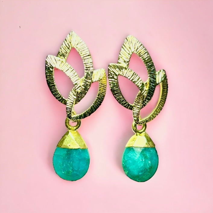 Boucles d’oreilles "GRACE" dorées or fin Calcédoine Verte