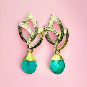 Boucles d’oreilles "GRACE" dorées or fin Calcédoine Verte