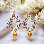 Boucles d'oreilles "TESSA" dorées or fin pierre de Calcédoine orange