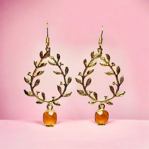 Boucles d'oreilles "TESSA" dorées or fin pierre de Calcédoine orange
