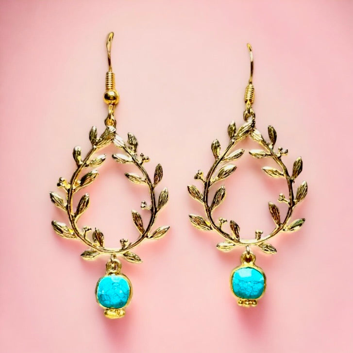 Boucles d'oreilles "ELEONORE" dorées or fin pierre de Turquoise