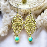 Boucles d'oreilles "MARGUERITE" dorées or fin pierre d’ Amazonite