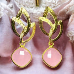 Boucles d’oreilles "CLEMENTINE" dorées or fin Pierre de Calcédoine rose