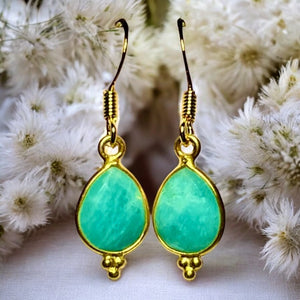 Boucles d’oreilles "MEMPHIS" dorées or fin pierre d’Amazonite