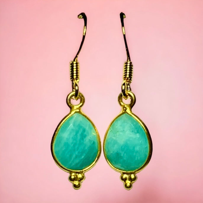 Boucles d’oreilles "MEMPHIS" dorées or fin pierre d’Amazonite