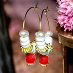 Boucles d'oreilles  "AURORE" créoles dorées or fin Bambou de mer Coquillage et Nacre