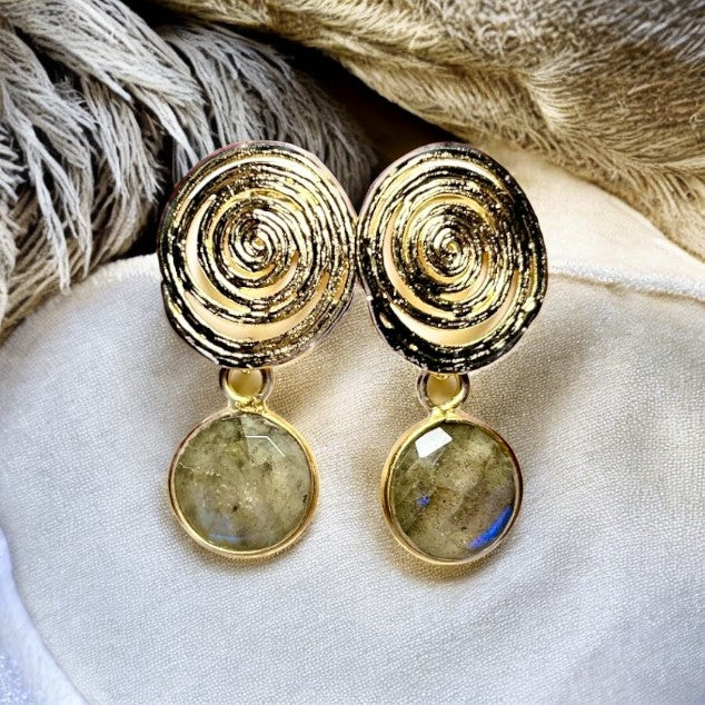 Boucles d’oreilles "SIENNA" dorées or fin Labradorite