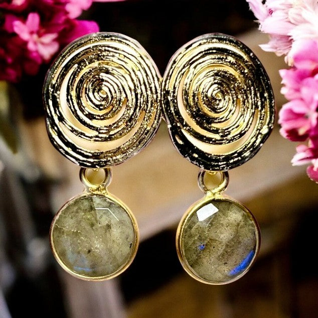 Boucles d’oreilles "SIENNA" dorées or fin Labradorite
