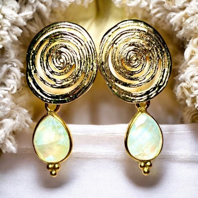 Boucles d’oreilles "AUSTIN" dorées or fin pierre de Lune