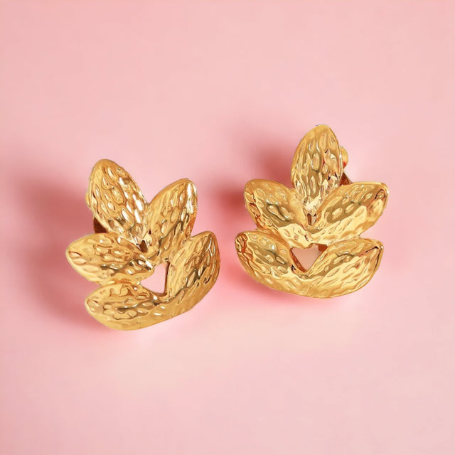 boucles oreilles femme feuilles acier inoxydable cadeau tourmalyn bijoux - fond rose