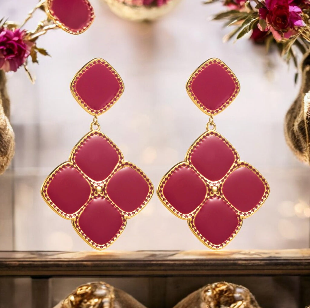 Boucles d'oreilles "ELEGANCE" en acier inoxydable doré émail