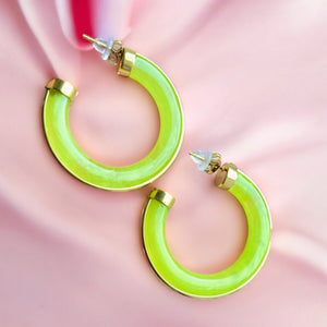 boucles oreilles femme acier inoxydable dore resine vert pomme tourmalyn bijoux