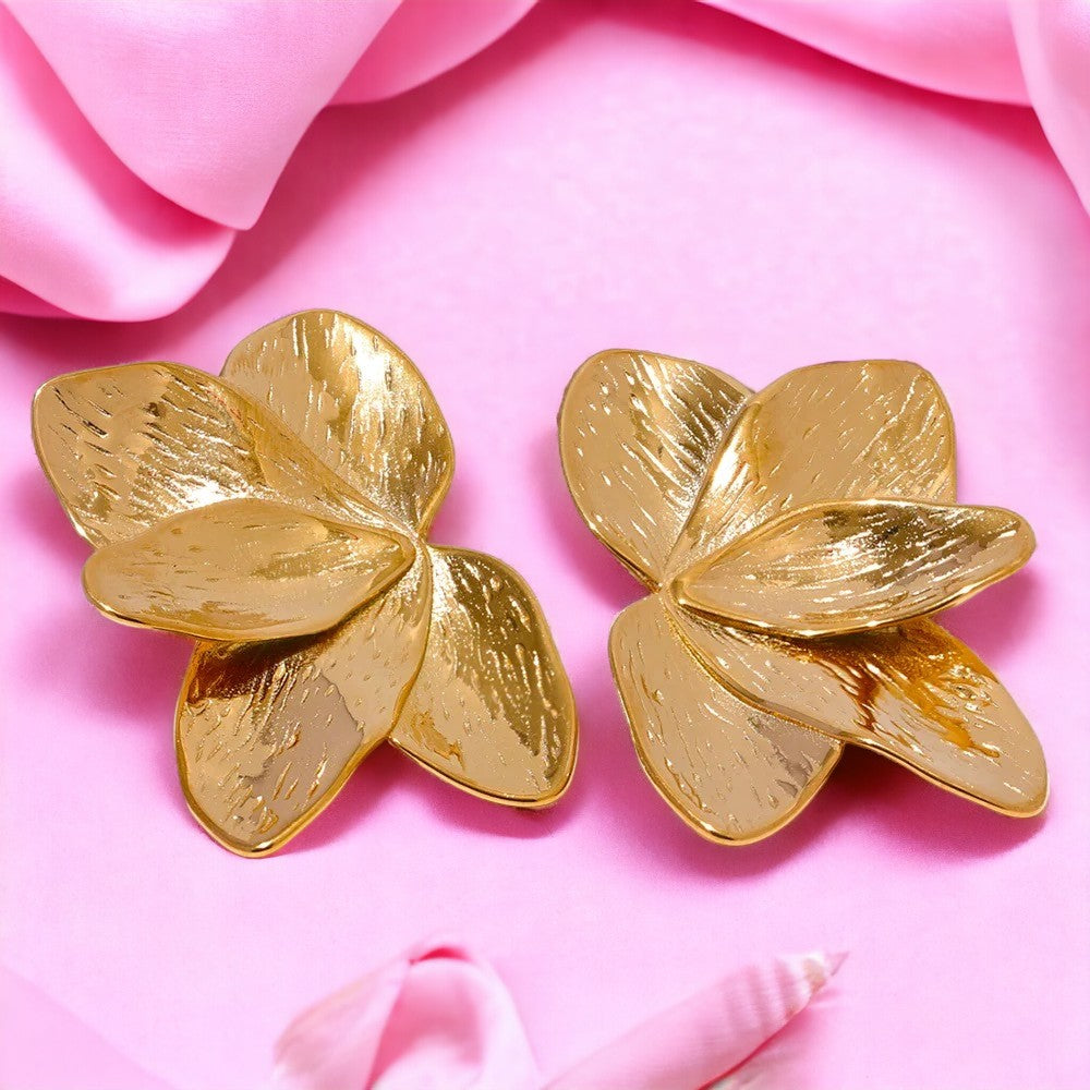boucles oreilles femme acier inoxydable fleurs orchidées dorées  tourmalyn bijoux 