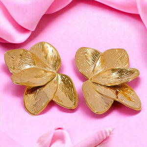 boucles oreilles femme acier inoxydable fleurs orchidées dorées  tourmalyn bijoux 