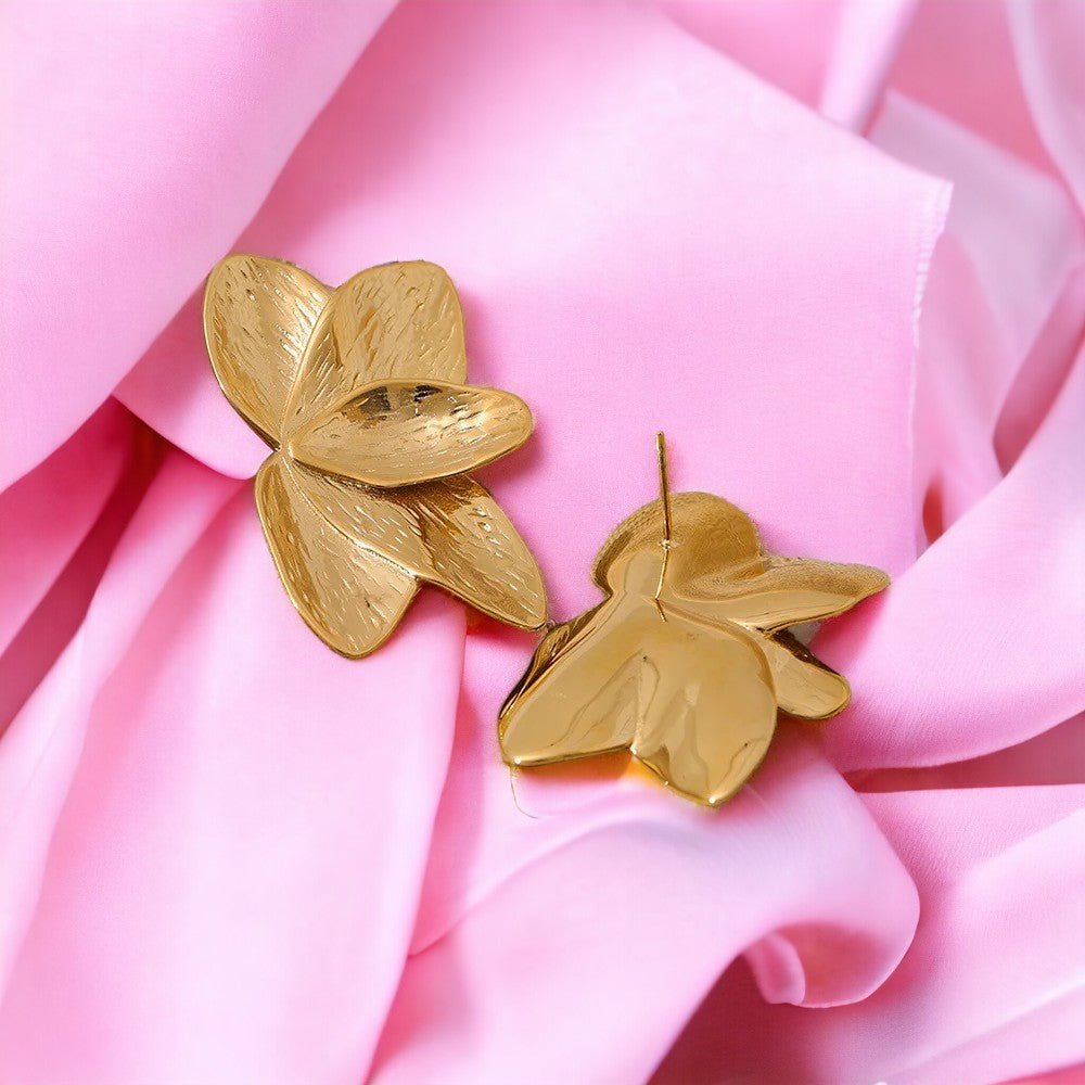 boucles oreilles femme acier inoxydable fleurs orchidées dorées  tourmalyn bijoux  - arrière