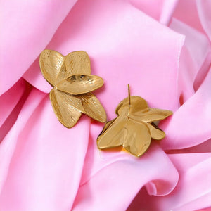 boucles oreilles femme acier inoxydable fleurs orchidées dorées  tourmalyn bijoux  - arrière
