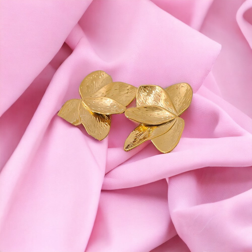 boucles oreilles femme acier inoxydable fleurs orchidées dorées  tourmalyn bijoux 