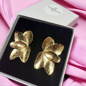 boucles oreilles femme acier inoxydable fleurs orchidées dorées  tourmalyn bijoux 